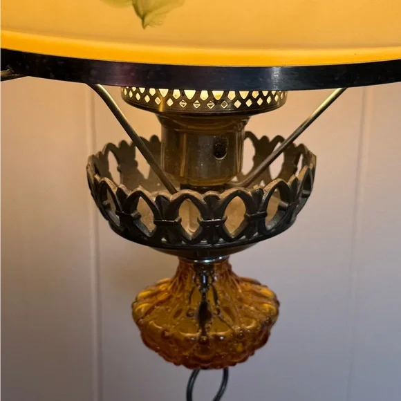 Vintage Swag Hanging Lamp Milk Glass Globe Light Hurricane Floral brass chain